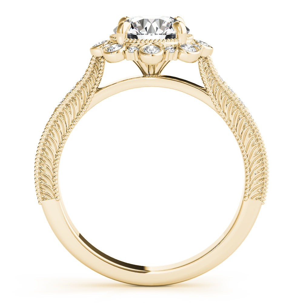 Crowned Halo Round Diamond Engagement Ring in 10K/14K gold and platinum with certified lab-grown or natural diamonds