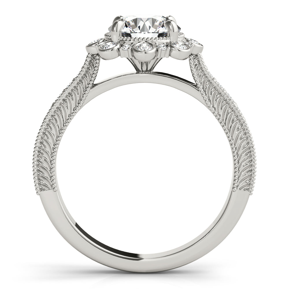Crowned Halo Round Diamond Engagement Ring in 10K/14K gold and platinum with certified lab-grown or natural diamonds