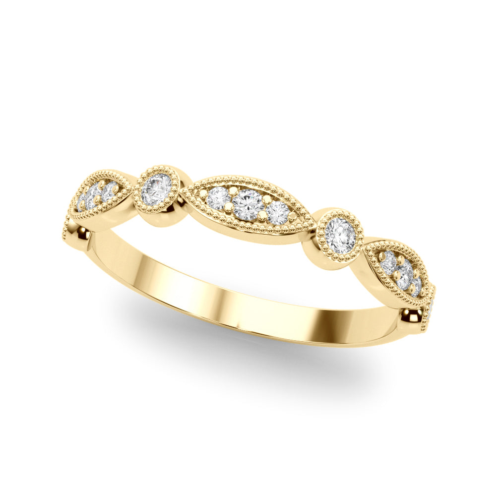 Vintage Inspired Milgrain Half Eternity Ring in 10K/14K gold and platinum with certified lab-grown or natural diamonds