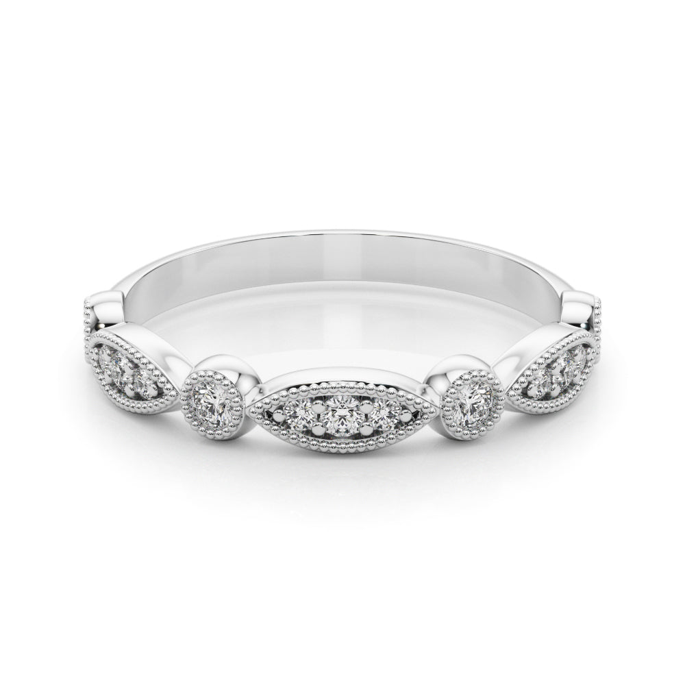 Vintage Inspired Milgrain Half Eternity Ring in Gold & Platinum