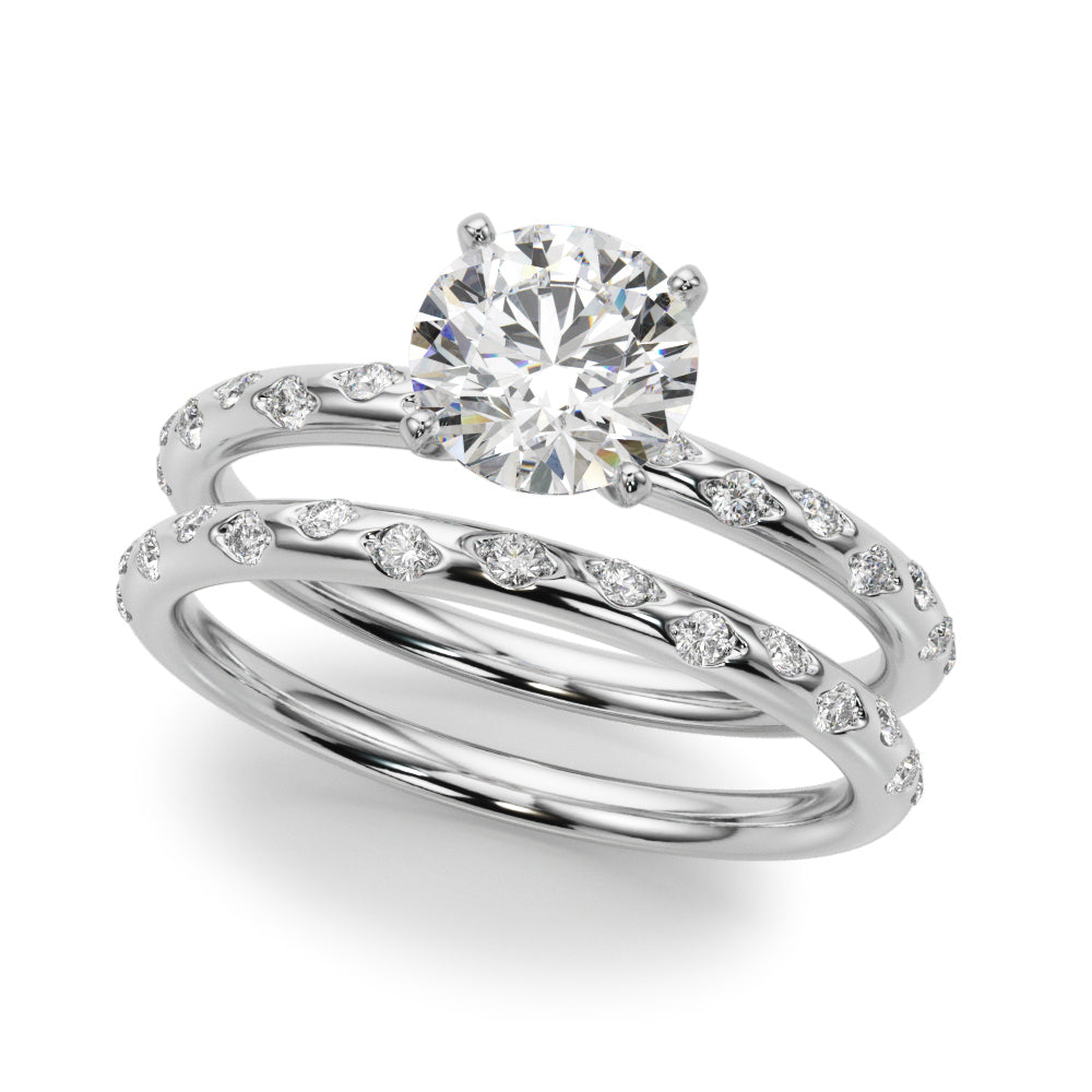 Heirloom Sidestone Round Diamond Engagement Ring in 10K/14K gold and platinum with certified lab-grown or natural diamonds