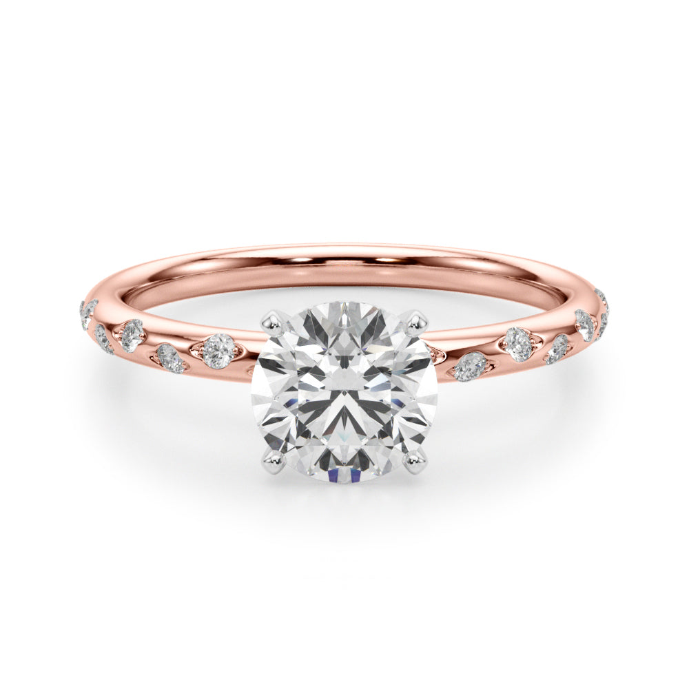 Heirloom Sidestone Round Diamond Engagement Ring in 10K/14K gold and platinum with certified lab-grown or natural diamonds
