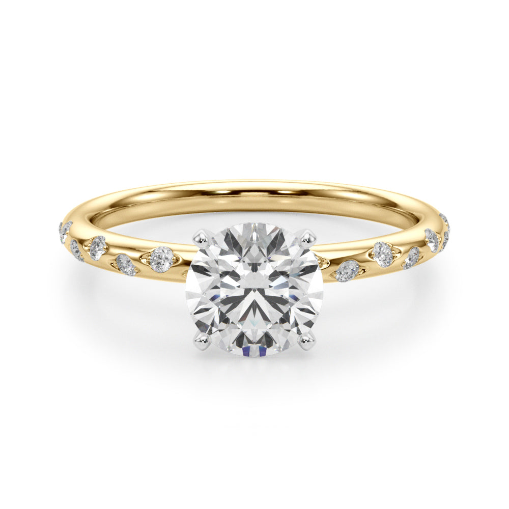 Heirloom Sidestone Round Diamond Engagement Ring in 10K/14K gold and platinum with certified lab-grown or natural diamonds