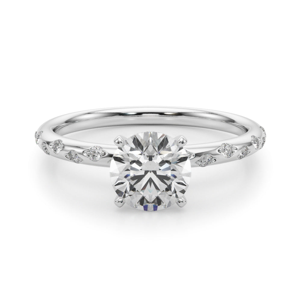 Heirloom Sidestone Round Diamond Engagement Ring in 10K/14K gold and platinum with certified lab-grown or natural diamonds