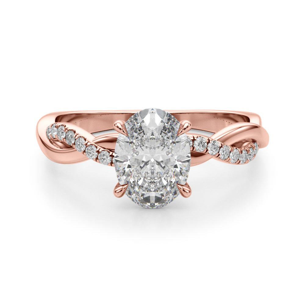 Adored Center Oval Diamond Engagement Ring in 10K/14K gold and platinum with certified lab-grown or natural diamonds