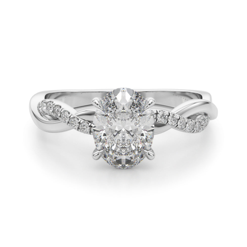 Adored Center Oval Diamond Engagement Ring in 10K/14K gold and platinum with certified lab-grown or natural diamonds