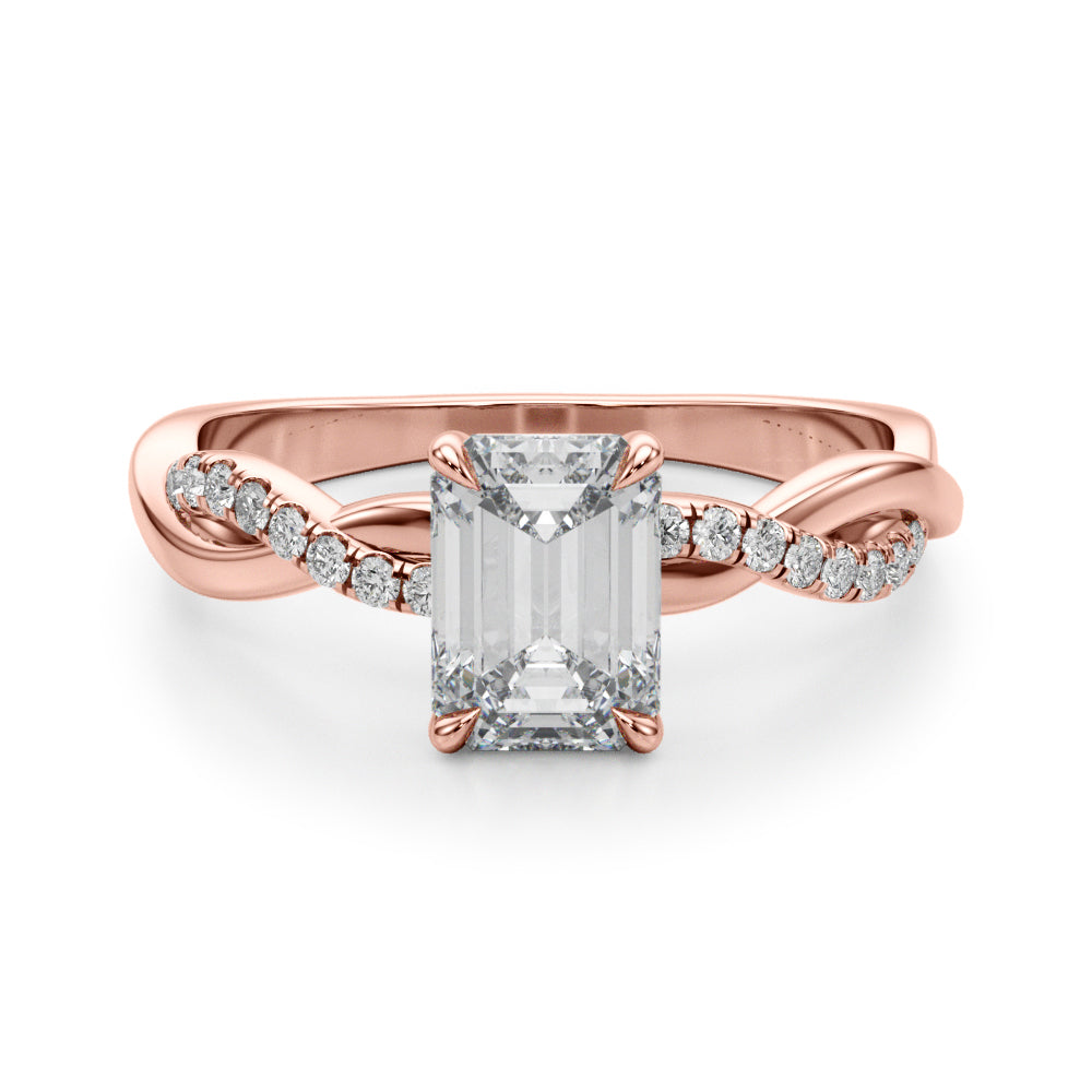 Resplendent Cut Center Emerald Diamond Engagement Ring in 10K/14K gold and platinum with certified lab-grown or natural diamonds