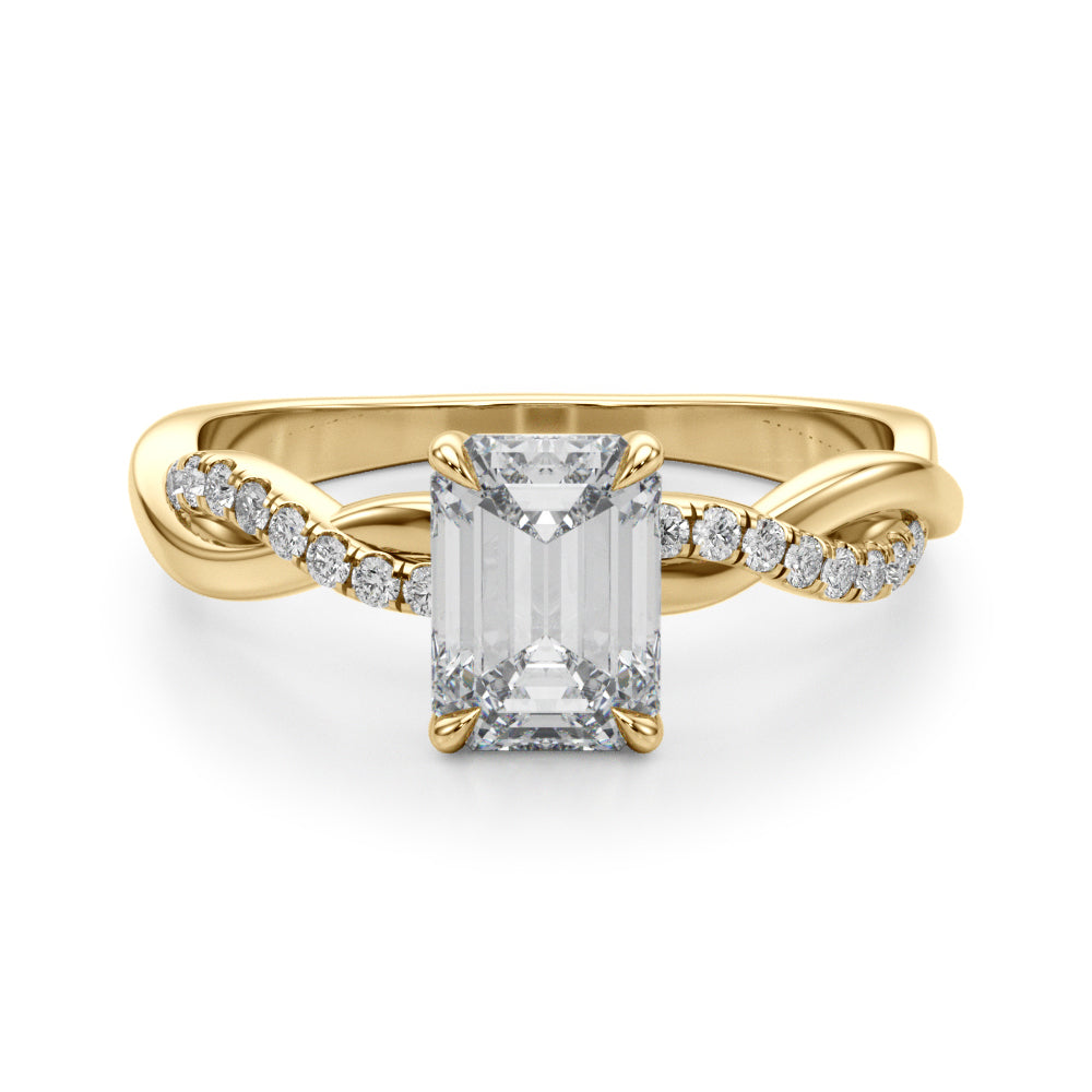 Resplendent Cut Center Emerald Diamond Engagement Ring in 10K/14K gold and platinum with certified lab-grown or natural diamonds