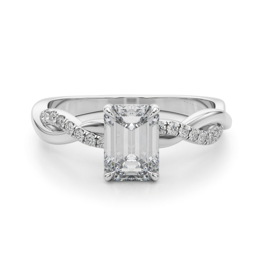 Resplendent Cut Center Emerald Diamond Engagement Ring in 10K/14K gold and platinum with certified lab-grown or natural diamonds