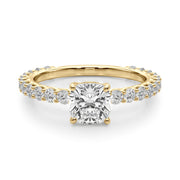 Vintage-Inspired Sidestone Cushion Diamond Engagement Ring in 10K/14K gold and platinum with certified lab-grown or natural diamonds