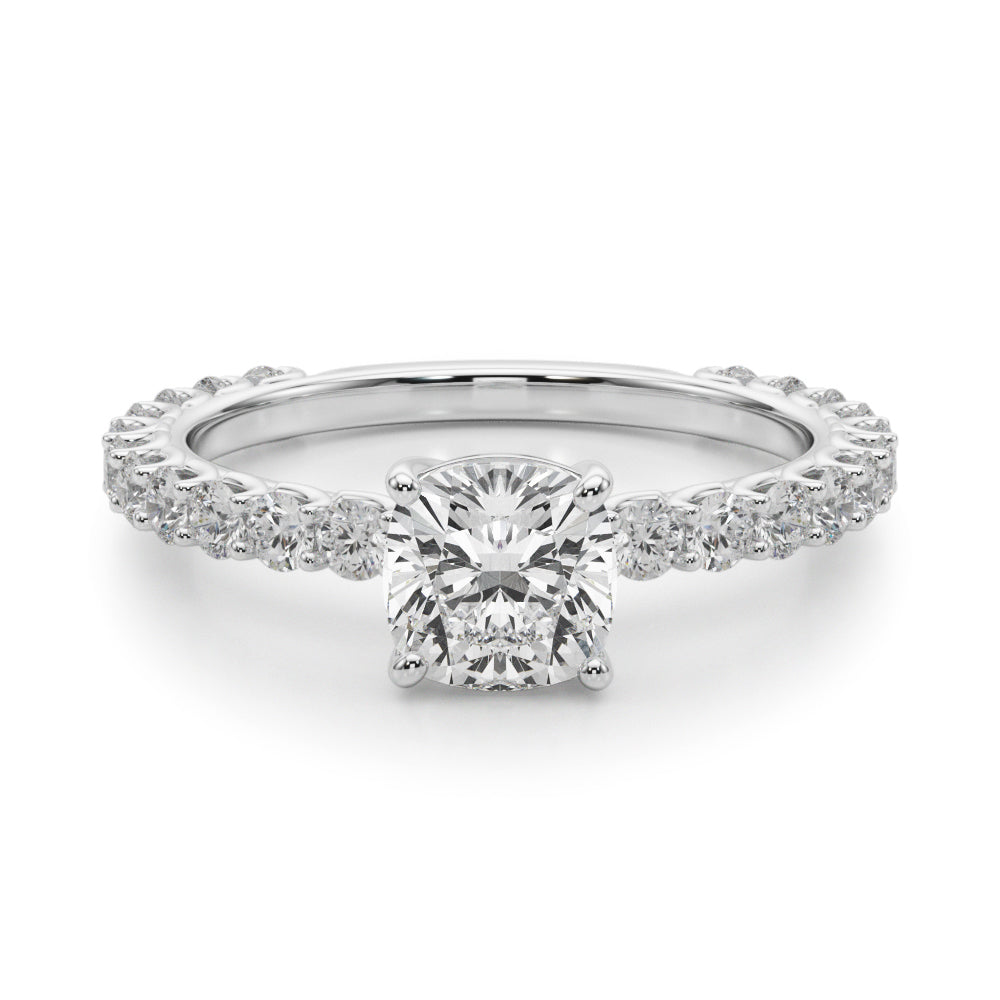 Vintage-Inspired Sidestone Cushion Diamond Engagement Ring in 10K/14K gold and platinum with certified lab-grown or natural diamonds