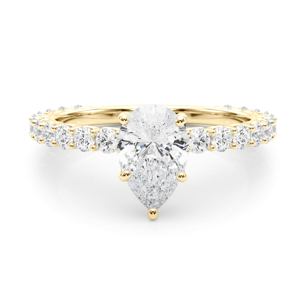 Heirloom Sidestone Pear Diamond Engagement Ring in 10K/14K gold and platinum with certified lab-grown or natural diamonds