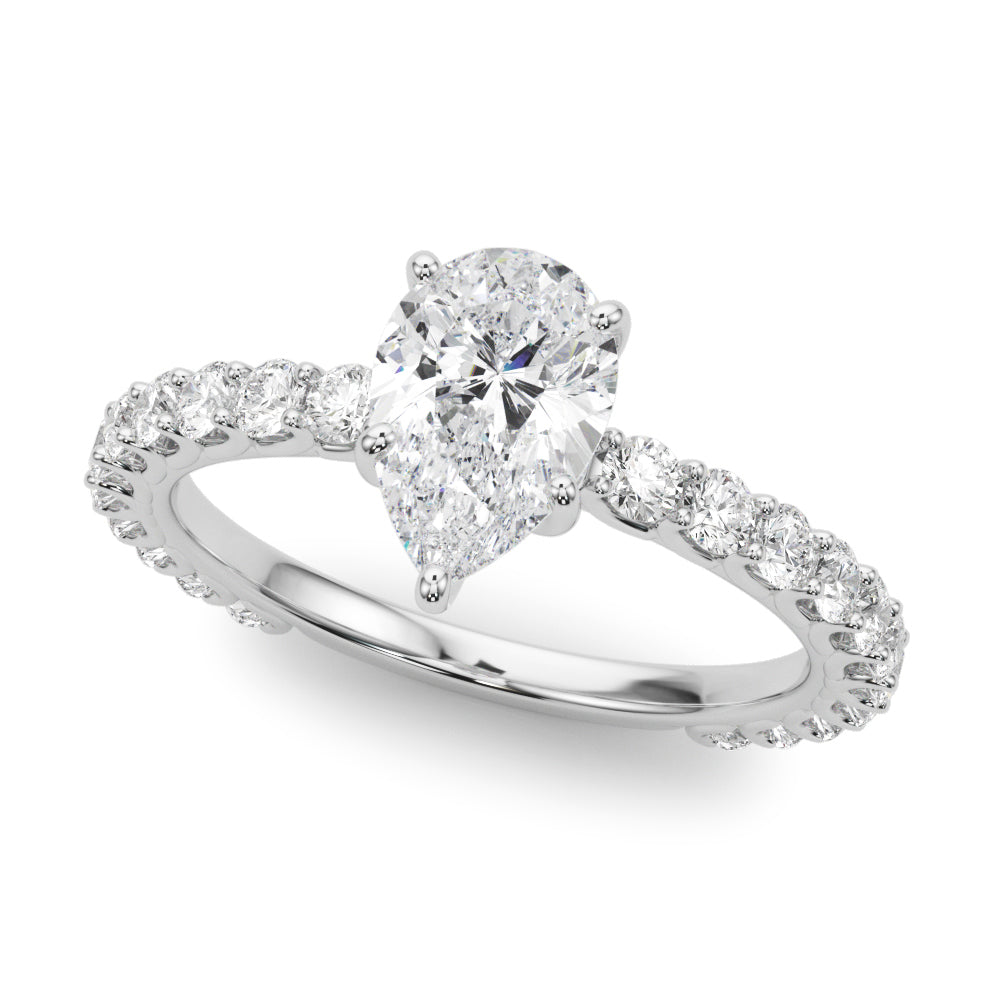 Heirloom Sidestone Pear Diamond Engagement Ring in 10K/14K gold and platinum with certified lab-grown or natural diamonds