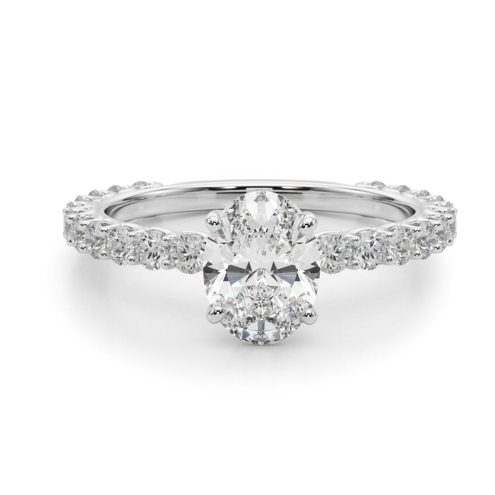 Luxe Sidestone Oval Diamond Engagement Ring in 10K/14K gold and platinum with certified lab-grown or natural diamonds