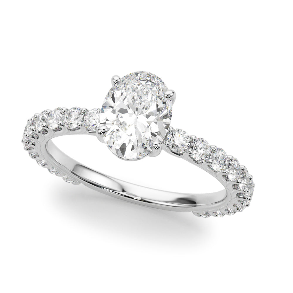 Luxe Sidestone Oval Diamond Engagement Ring in 10K/14K gold and platinum with certified lab-grown or natural diamonds