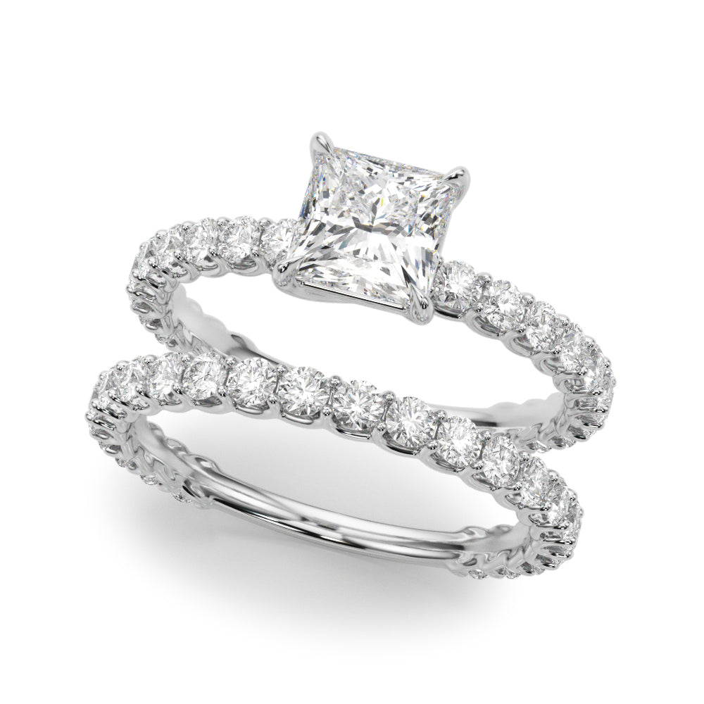 Romantic Sidestone Princess Diamond Engagement Ring in 10K/14K gold and platinum with certified lab-grown or natural diamonds