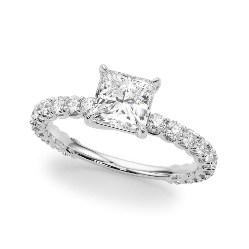 Romantic Sidestone Princess Diamond Engagement Ring in 10K/14K gold and platinum with certified lab-grown or natural diamonds