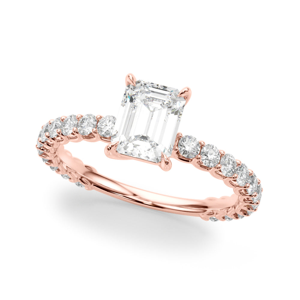 Statement Sidestone Emerald Diamond Engagement Ring in 10K/14K gold and platinum with certified lab-grown or natural diamonds