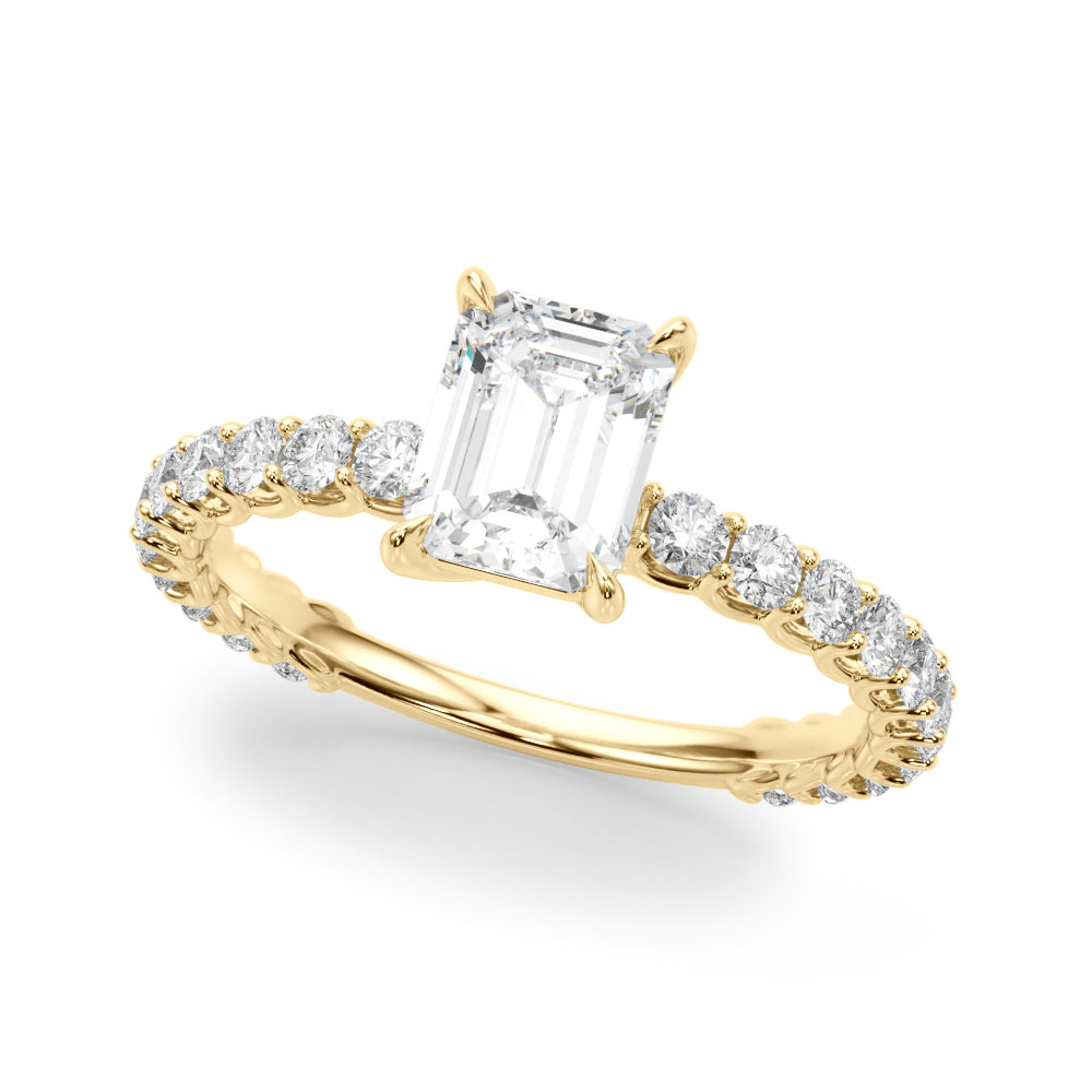 Statement Sidestone Emerald Diamond Engagement Ring in 10K/14K gold and platinum with certified lab-grown or natural diamonds
