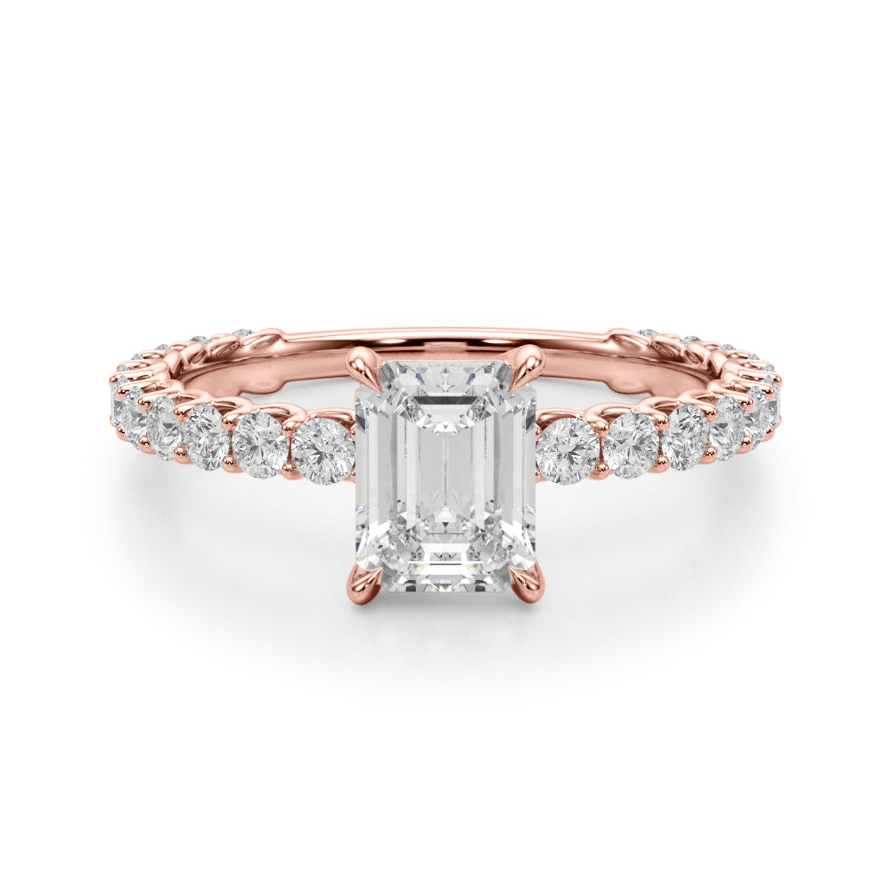 Statement Sidestone Emerald Diamond Engagement Ring in 10K/14K gold and platinum with certified lab-grown or natural diamonds