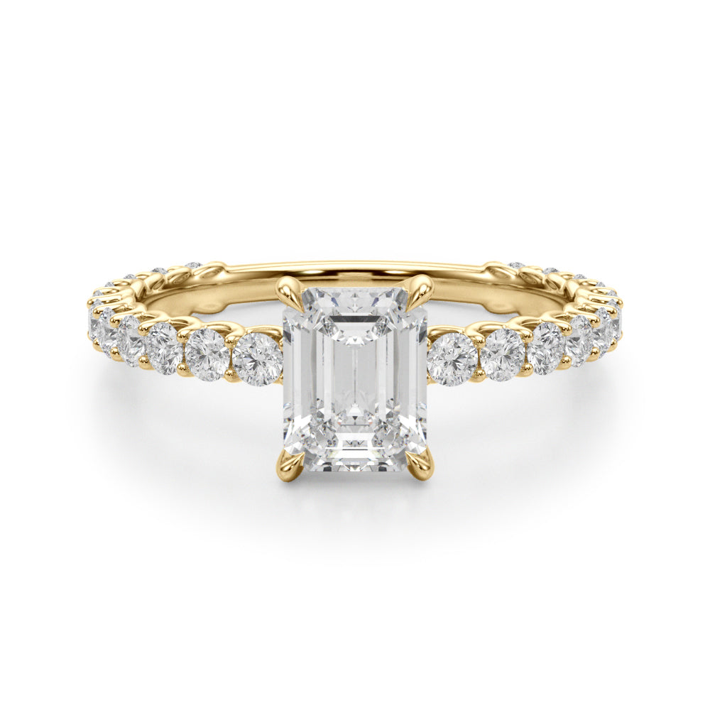 Statement Sidestone Emerald Diamond Engagement Ring in 10K/14K gold and platinum with certified lab-grown or natural diamonds