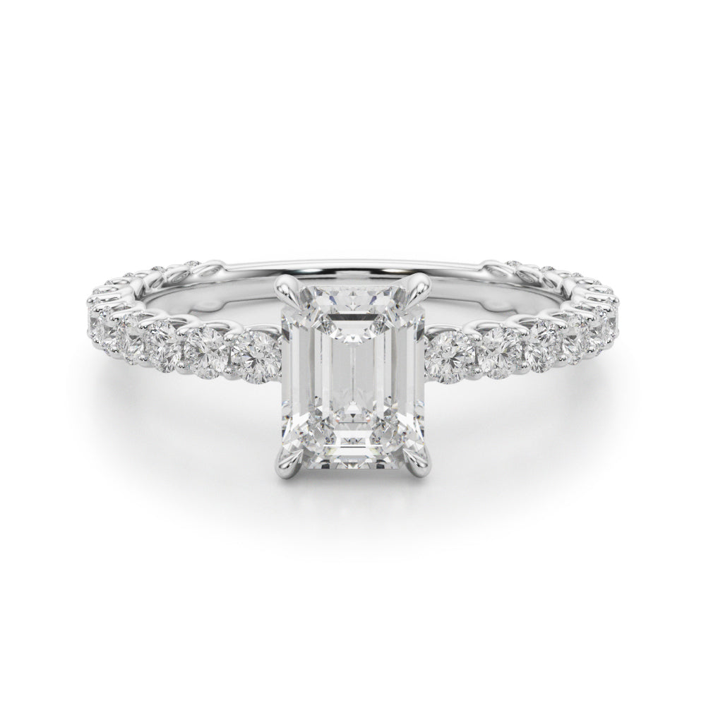 Statement Sidestone Emerald Diamond Engagement Ring in 10K/14K gold and platinum with certified lab-grown or natural diamonds
