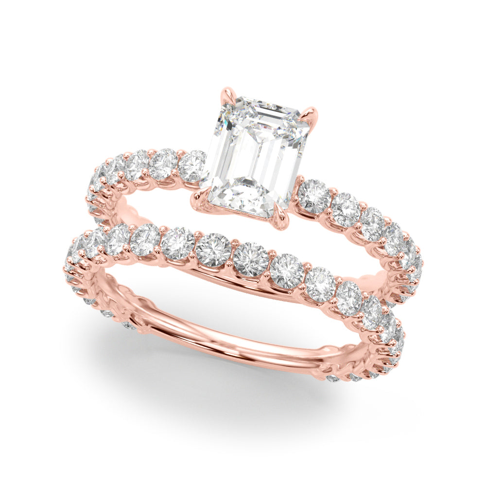 Statement Sidestone Emerald Diamond Engagement Ring in 10K/14K gold and platinum with certified lab-grown or natural diamonds