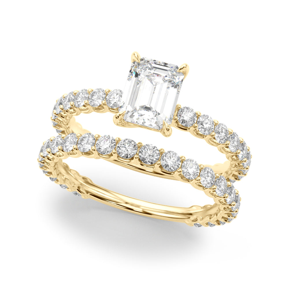 Statement Sidestone Emerald Diamond Engagement Ring in 10K/14K gold and platinum with certified lab-grown or natural diamonds
