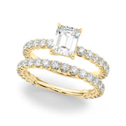 Statement Sidestone Emerald Diamond Engagement Ring in 10K/14K gold and platinum with certified lab-grown or natural diamonds