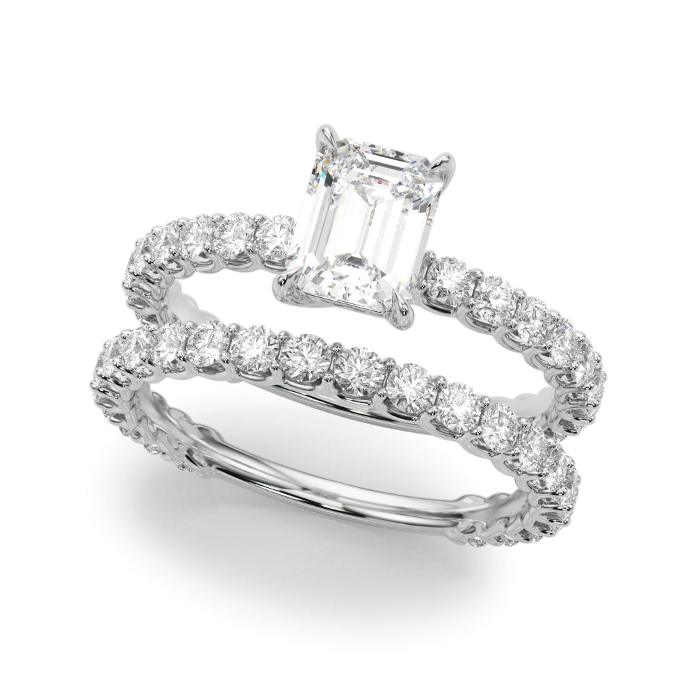 Statement Sidestone Emerald Diamond Engagement Ring in 10K/14K gold and platinum with certified lab-grown or natural diamonds