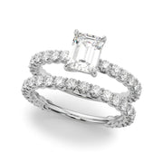 Statement Sidestone Emerald Diamond Engagement Ring in 10K/14K gold and platinum with certified lab-grown or natural diamonds