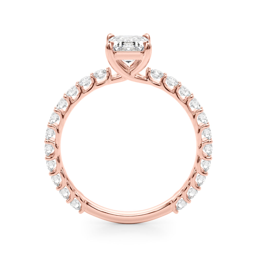 Statement Sidestone Emerald Diamond Engagement Ring in 10K/14K gold and platinum with certified lab-grown or natural diamonds