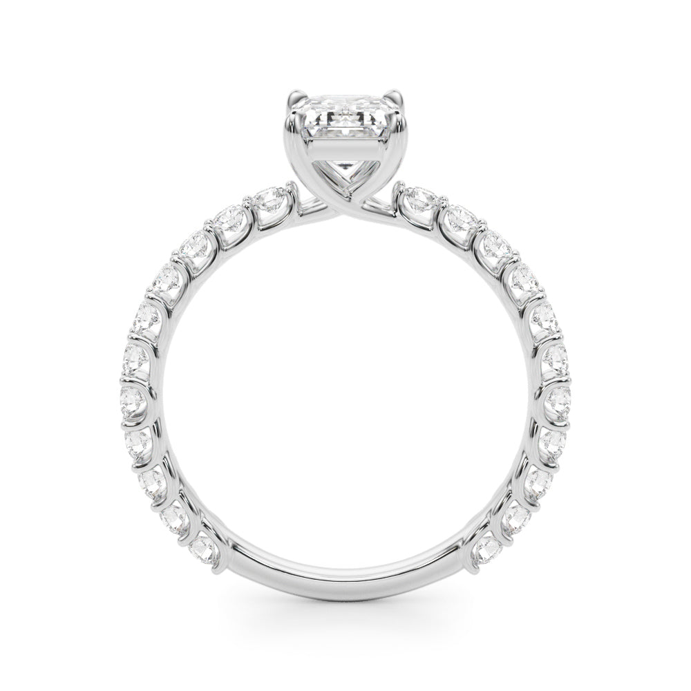 Statement Sidestone Emerald Diamond Engagement Ring in 10K/14K gold and platinum with certified lab-grown or natural diamonds