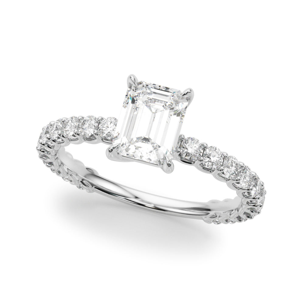 Statement Sidestone Emerald Diamond Engagement Ring in 10K/14K gold and platinum with certified lab-grown or natural diamonds
