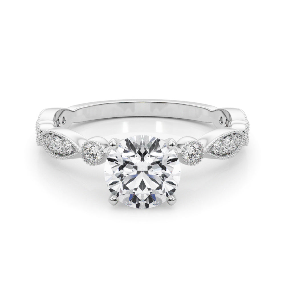 Pristine Sidestone Round Diamond Engagement Ring in 10K/14K gold and platinum with certified lab-grown or natural diamonds