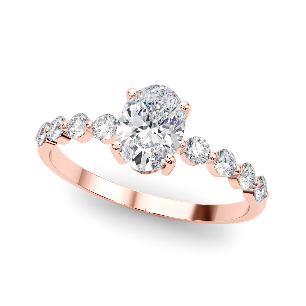 Elegant Single Row Shared Pr Eng Ring Oval Diamond Engagement Ring in 10K/14K gold and platinum with certified lab-grown or natural diamonds