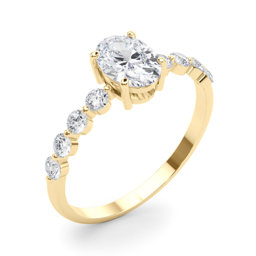 Elegant Single Row Shared Pr Eng Ring Oval Diamond Engagement Ring in 10K/14K gold and platinum with certified lab-grown or natural diamonds