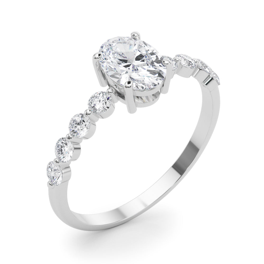 Elegant Single Row Shared Pr Eng Ring Oval Diamond Engagement Ring in 10K/14K gold and platinum with certified lab-grown or natural diamonds