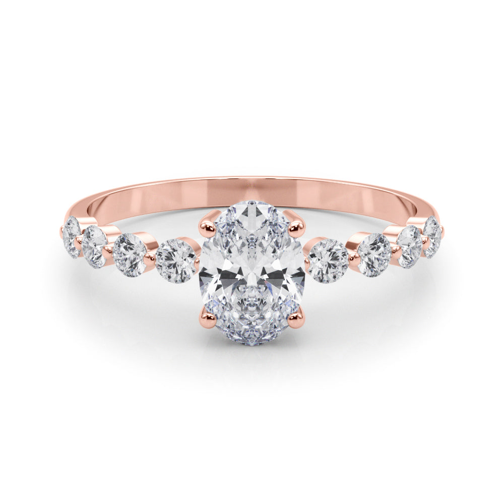 Elegant Single Row Shared Pr Eng Ring Oval Diamond Engagement Ring in 10K/14K gold and platinum with certified lab-grown or natural diamonds
