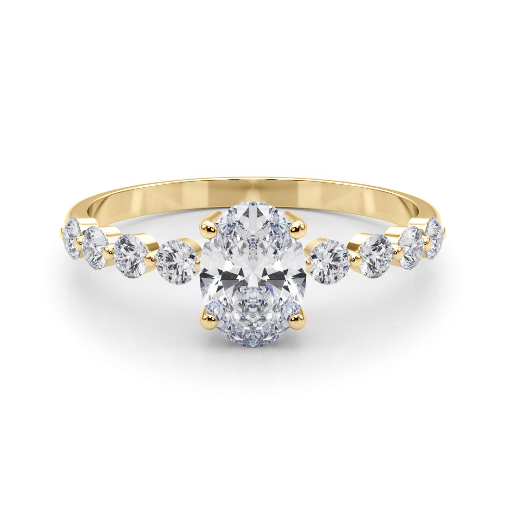 Elegant Single Row Shared Pr Eng Ring Oval Diamond Engagement Ring in 10K/14K gold and platinum with certified lab-grown or natural diamonds