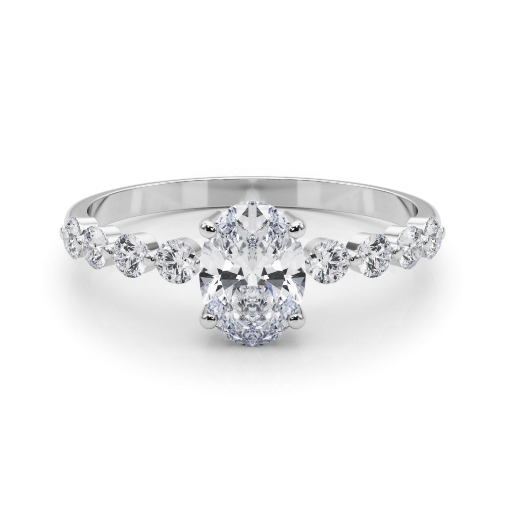 Elegant Single Row Shared Pr Eng Ring Oval Diamond Engagement Ring in 10K/14K gold and platinum with certified lab-grown or natural diamonds