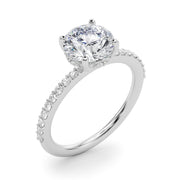 Classic Hidden Halo Rd Single Row Shared Pr Round Diamond Engagement Ring in 10K/14K gold and platinum with certified lab-grown or natural diamonds