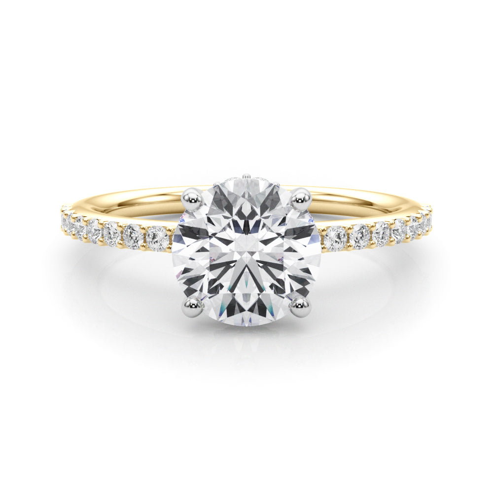 Classic Hidden Halo Rd Single Row Shared Pr Round Diamond Engagement Ring in 10K/14K gold and platinum with certified lab-grown or natural diamonds