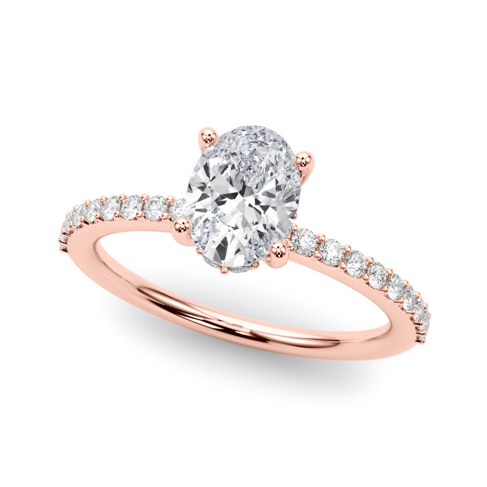 Timeless Hidden Halo Oval Single Row Oval Diamond Engagement Ring in 10K/14K gold and platinum with certified lab-grown or natural diamonds