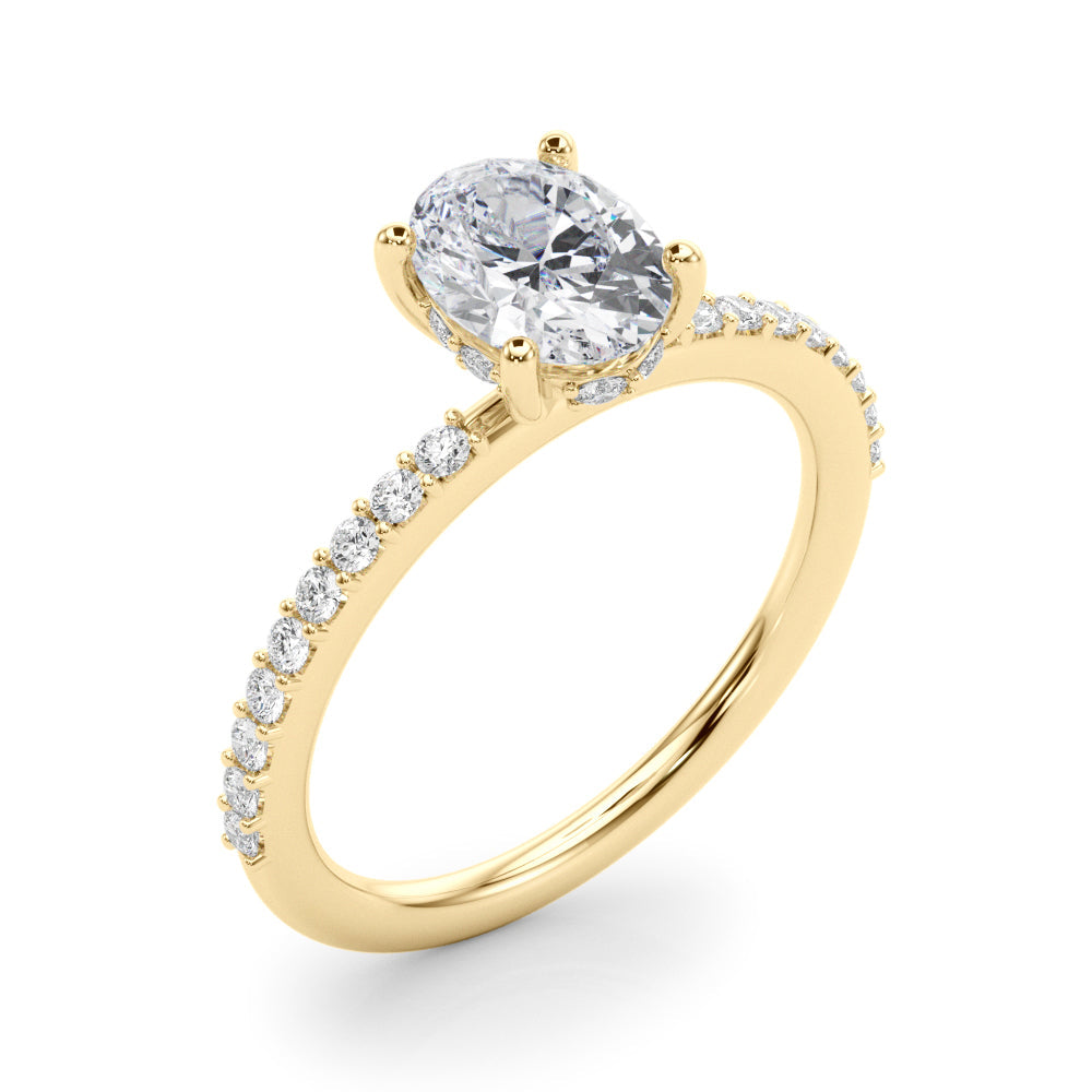 Timeless Hidden Halo Oval Single Row Oval Diamond Engagement Ring in 10K/14K gold and platinum with certified lab-grown or natural diamonds