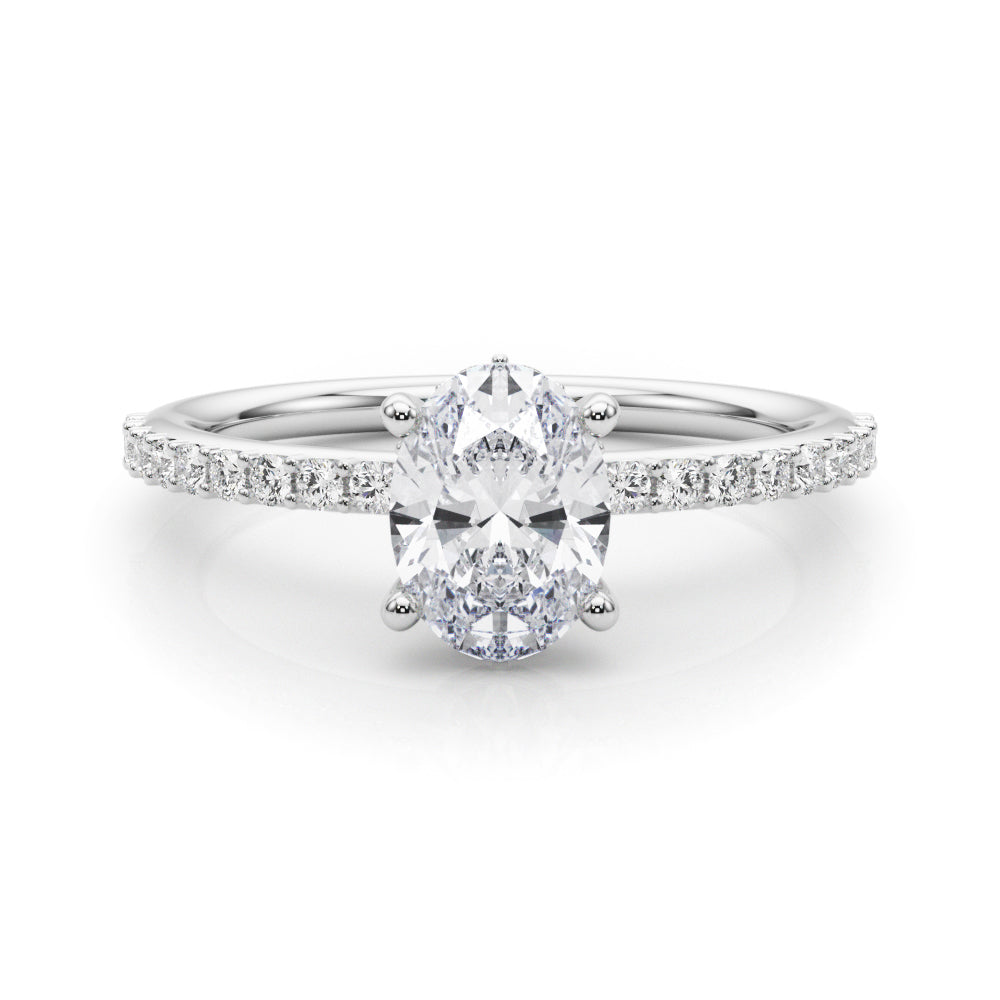 Timeless Hidden Halo Oval Single Row Oval Diamond Engagement Ring in 10K/14K gold and platinum with certified lab-grown or natural diamonds
