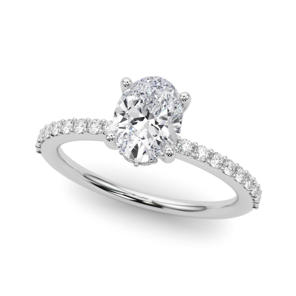 Timeless Hidden Halo Oval Single Row Oval Diamond Engagement Ring in 10K/14K gold and platinum with certified lab-grown or natural diamonds