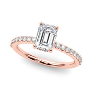 Elegant Hidden Halo Ec Single Row Shared Pr Emerald Diamond Engagement Ring in 10K/14K gold and platinum with certified lab-grown or natural diamonds