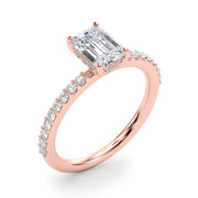 Elegant Hidden Halo Ec Single Row Shared Pr Emerald Diamond Engagement Ring in 10K/14K gold and platinum with certified lab-grown or natural diamonds