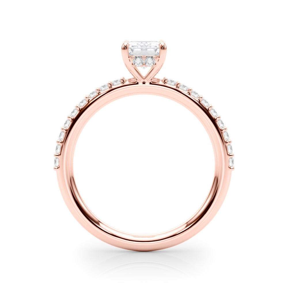 Elegant Hidden Halo Ec Single Row Shared Pr Emerald Diamond Engagement Ring in 10K/14K gold and platinum with certified lab-grown or natural diamonds
